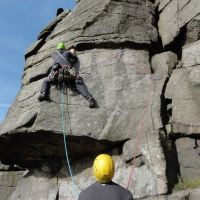 Andy on Gargoyle Buttress Traverse (Lucie Williams)