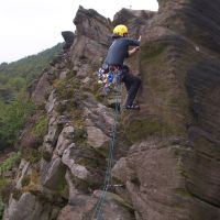 Andy at the crux of Rotunda Buttress (Peter Walker)