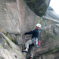 Jason at the crux of Kelly's Shelf (Roger Dyke)