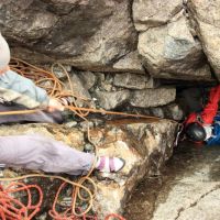 Trying to dry the damp tunnel pitch (Dave Dillon)