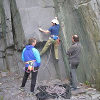 James Williams on his very good lead of Gadaffi Duck, F6b+ (Roger Dyke)