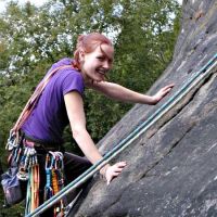 Heather triumphant on Tody's Wall (Roger Dyke)