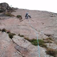 Andy enjoying dry rock on Via Media, Craig Aderyn (Colin Maddison)