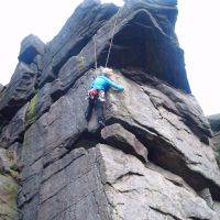 Emily follows Emma on Neb Buttress (HVS), Bamford Edge (Colin Maddison)