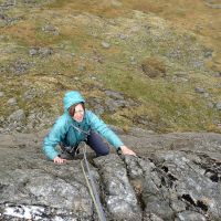 Laura Collier on Arete and Slab - Clogwyn Bochlwyd (Dave Wylie)