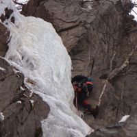 Andy on the top pitch of Tungtvann WI4 (Gareth Williams)