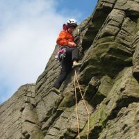 Cathy leading Centre Route (Roger Dyke)