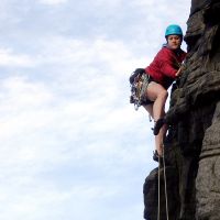 Mirella leading Central Tower at Dovestones Edge (Dave Wylie)