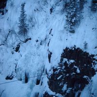 Steve on Vemorkbrufoss Ost (WI 4), Vemork Bridge. (Colin Maddison)