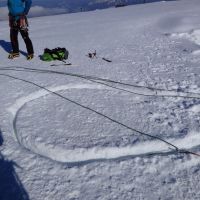 The snow bollard - abseil down the E face (Andy Stratford)