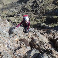 Christine scrambling in Cwm Glas (Dave Wylie)