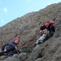 Laura belaying Mark on the Parsons Nose (Dave Wylie)