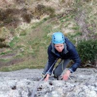 Carolyn climbing at the Secret Crag (Dave Wylie)