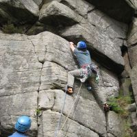 James W setting off up Agony Crack HVS 5a (Roger Dyke)