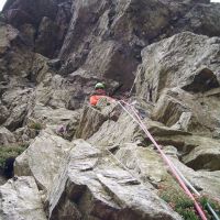 Andy amongst the overhangs on Haste Not, White Ghyll. (Colin Maddison)