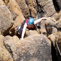 Lucie on Zawn Face Climb. VD (Dave Wylie)