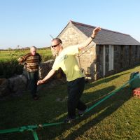 Gareth proficient on the slack line. (Dave Wylie)