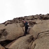 Bron scrambling up Cioch na h-Oighe (Dave Wylie)