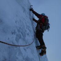 Colin leading the the steep part of P3, The Curtain (Bob Milward)