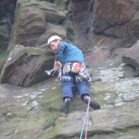 James at the sharp end on Jeffcoat's Buttress (Dave Shotton)