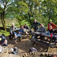 KMC relaxing outside Rock Hall Cottage (Daniel O'Brien)