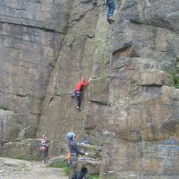 James leading Tighes Arete E1 5a and Mark The Harp HS 4b (Roger Dyke)