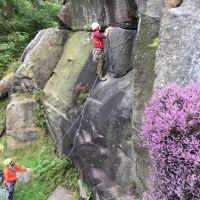 Jim approaching the crux of Todys Wall (Gowry Sisupalan)