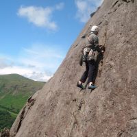 Dave on 'Trod Tethera' (VD), Glaciated Slabs. (Colin Maddison)