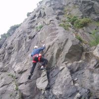 John Warburton on 'Endgame' (F5b), Bram Crag Quarry, Thirlmere. (Colin Maddison)