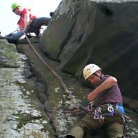 Jim collects Robert's gear from Pedestal Crack (Roger Dyke)