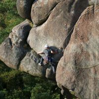 David doing the step from the flake on "Valkyrie" (Dave Wylie)