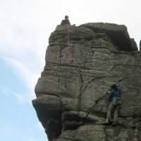 Gowry following Jared up delightful Chequers Buttress (Roger Dyke)