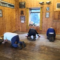 Hand sanding the floor (Andy Stratford)