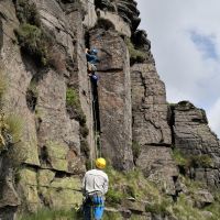 Jim on P1 of the particle accelerator that is Lower Chimney Route (Andy Stratford)