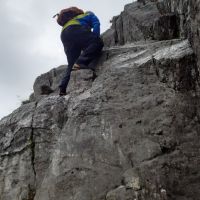 Andy looks for the most interesting route up the North Ridge (David Rainsbury)