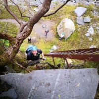 Mark about to do wobbly ladder side step No. 1 (Andy Stratford)