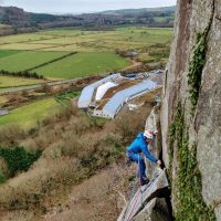 Daniel Arrowsmith on the exposed second pitch of Craegh Dhu Wall (Daniel O'Brien)