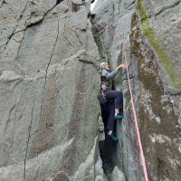 Dave doing the inside move on the infamous Corner Chimney on Milestone (Andy Stratford)