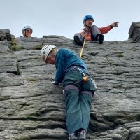 Roger on Toe Nail, Colin on belay, Lester looks on (Dave Shotton)