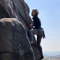 Katherine on the slabby start of Narrow Buttress VS 4c (Rory Marsden)