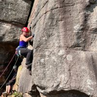 Mich trying hard on Easter Rib E1 5b (Rory Marsden)