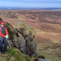 Interesting rock formations on the North Edge of Kinder.  Plus Andy. (David Rainsbury)