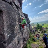 Third Place - Stevie throwing shapes on Technical Slab, Roaches (Andy Stratford)