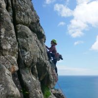 Jess climbing at Neist (Dave Wylie)