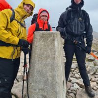 Andy L, Lucie and Lewis at Ben Macdui’s trig pillar