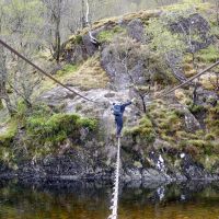 Crossing the Steall wire bridge (Dave Wylie)