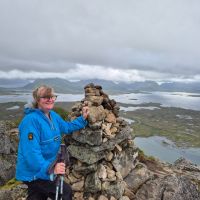 Jo on the summit of Hoven, Grimsoya (Andy Stratford)